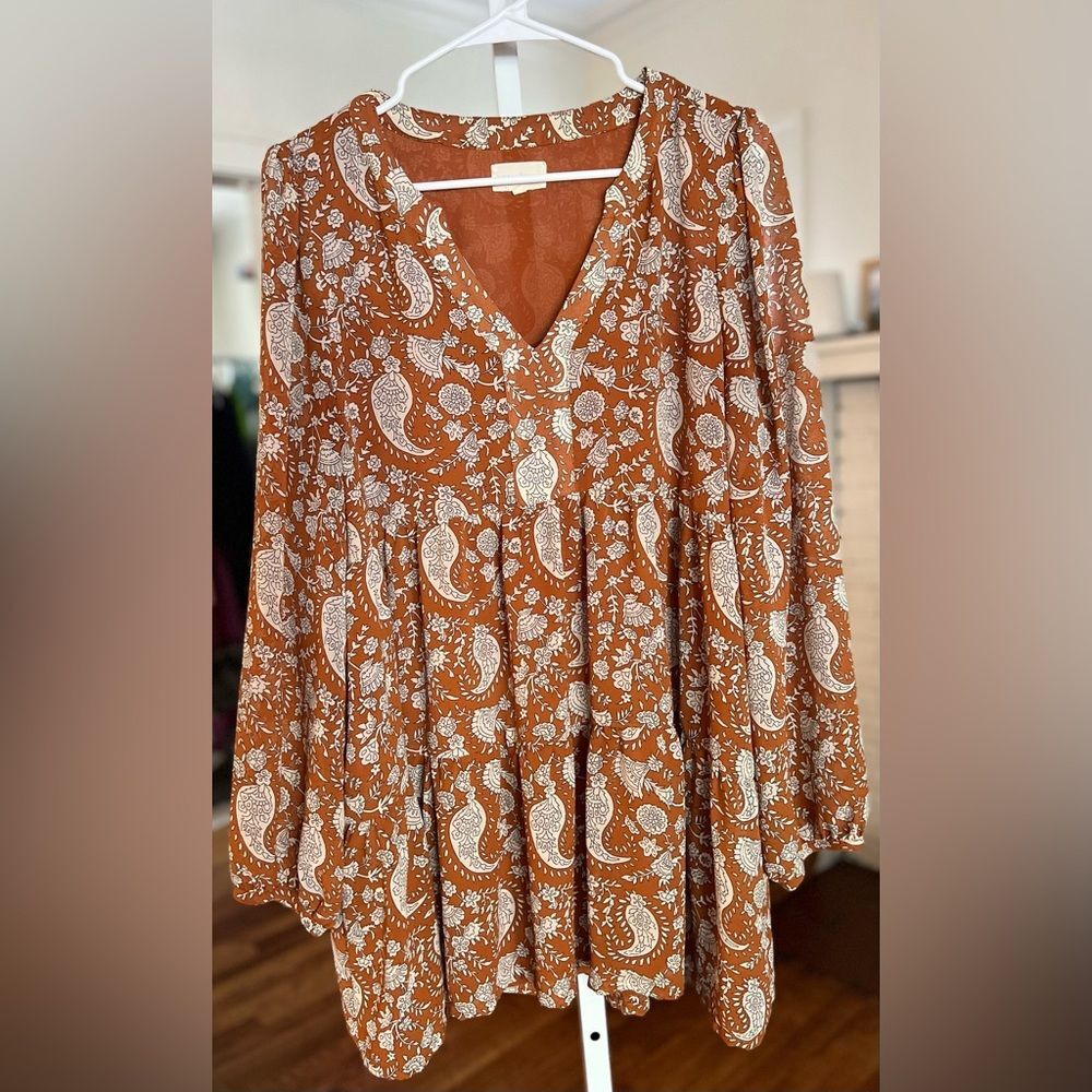 Melloday Tiered Paisley Peasant Mini Dress-
